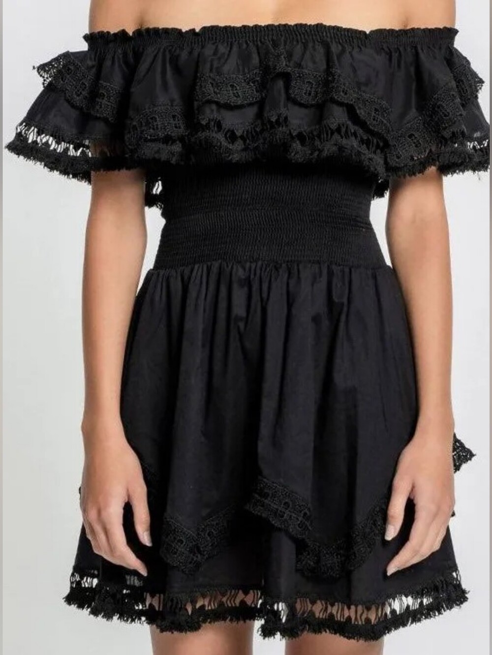 Charo Ruiz Black Off-Shoulder Ruffle Mini Dress